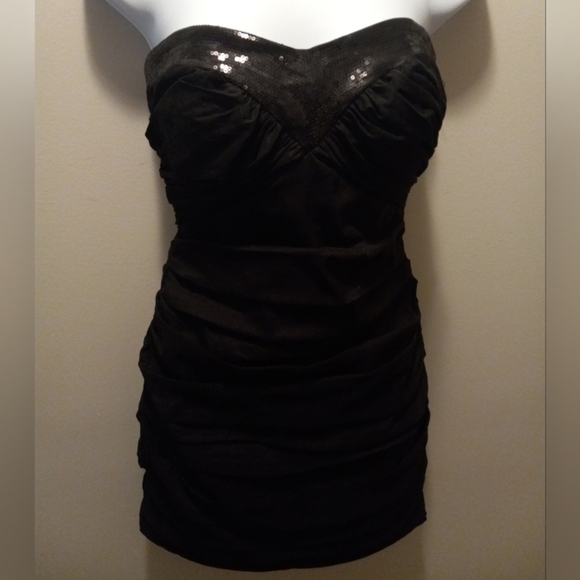 🖤 CALVIN KLEIN Black Bustier Empire Sequin Waist Rausch Mini  Sz 2 - Picture 1 of 9
